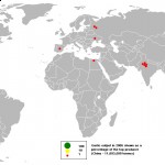 Valkosipulin tuottajamaat. Kuva: Wikimedia Commons
